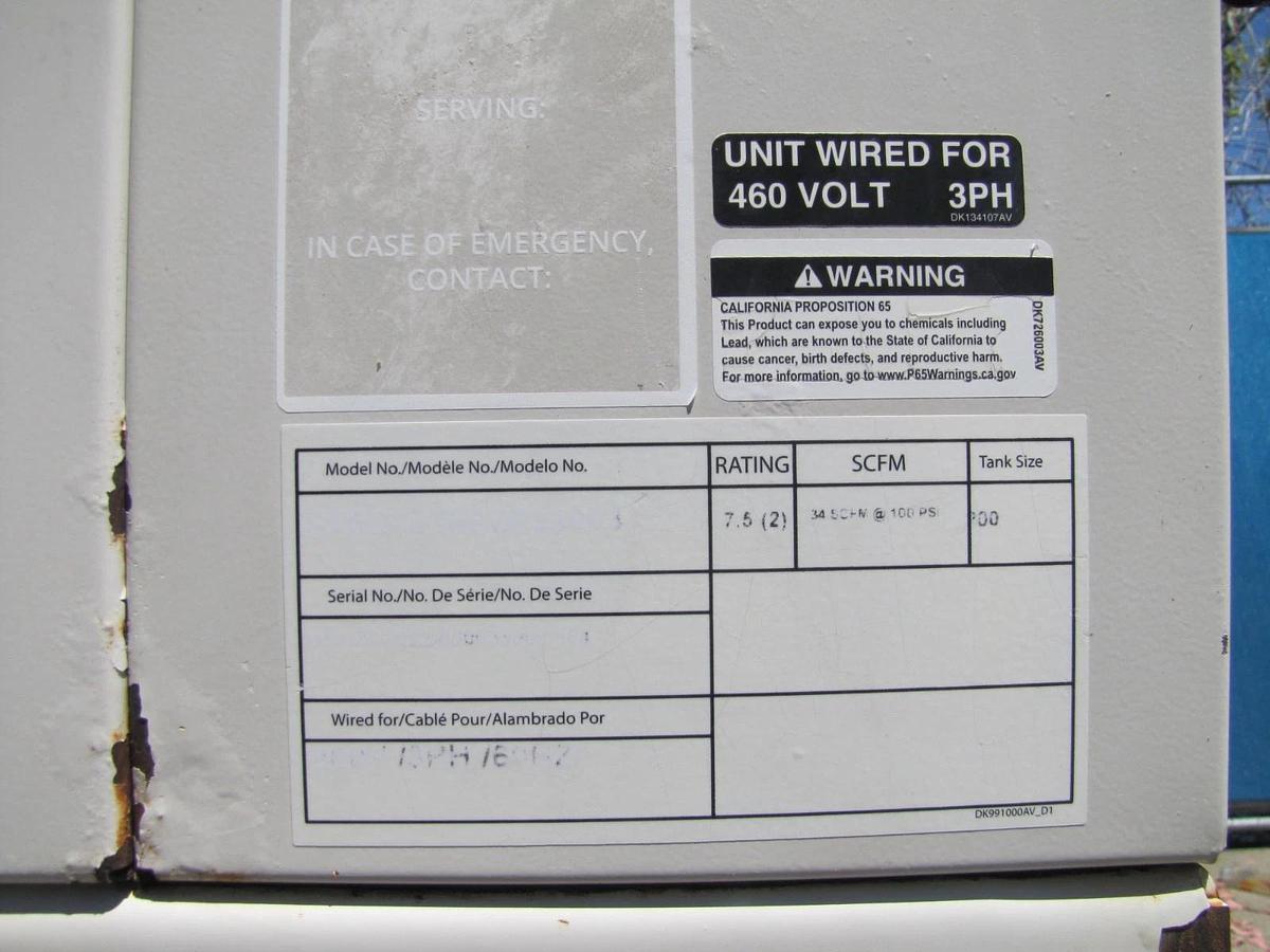 Used Powerex WhisperAIR Oil Less Dual 7.5 HP Scroll Compressor 200 Gallon Tank AS IS