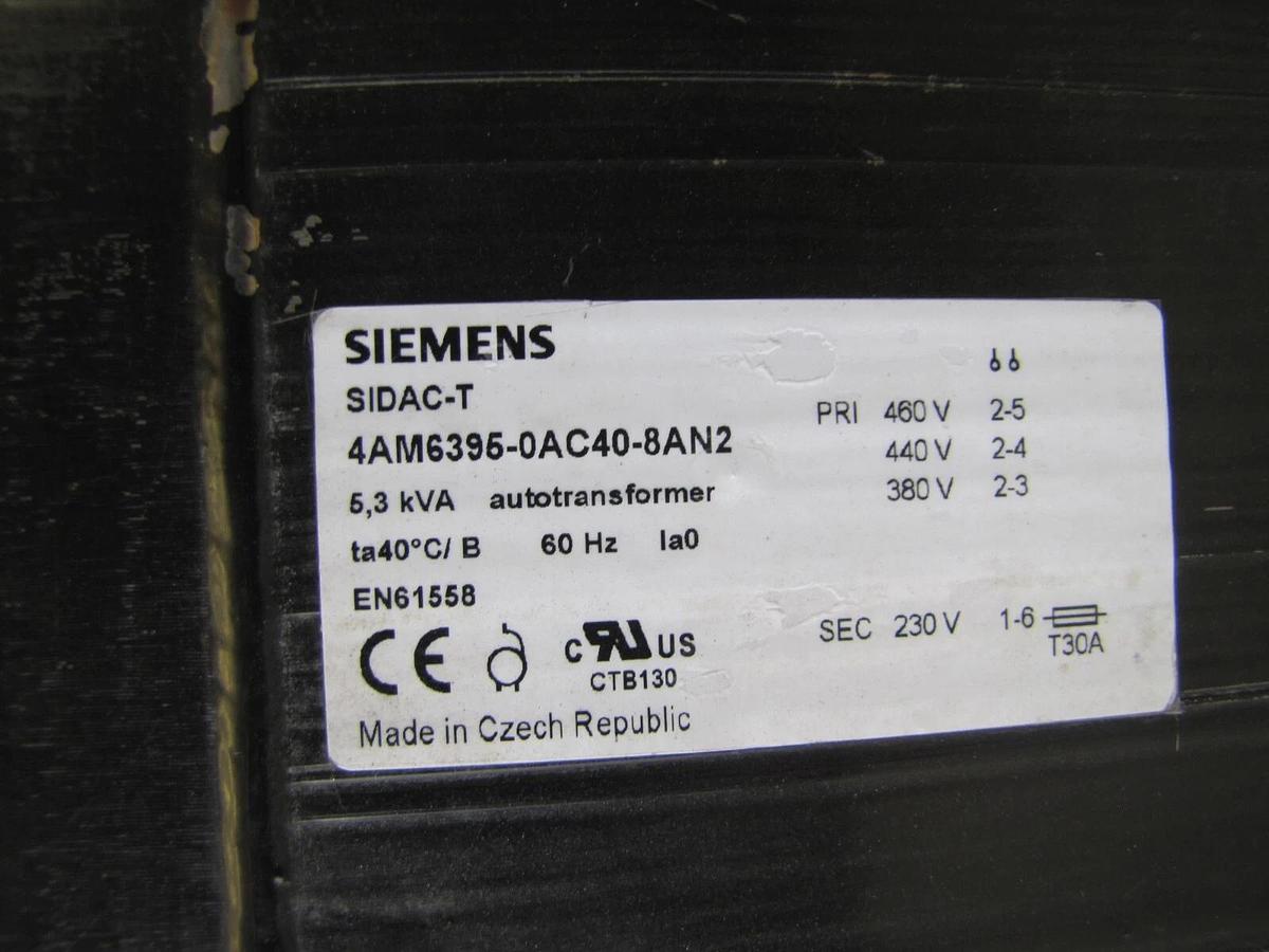 Used Siemens 5.3 KVA SIDAC-T 4AM6395-0AC40-8AN2  Transformer Input 460V Output 230V