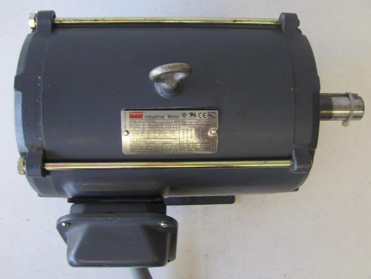 Used Dayton Industrial 10HP Electric Motor 208-230/460V 3 Phase 1740 RPM 215T  10 HP