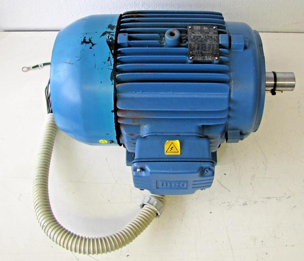 Used WEG 10HP Electric Motor 208-230/460V 3 Phase AC 3545 RPM 123S 1-3/8" Dia Shaft