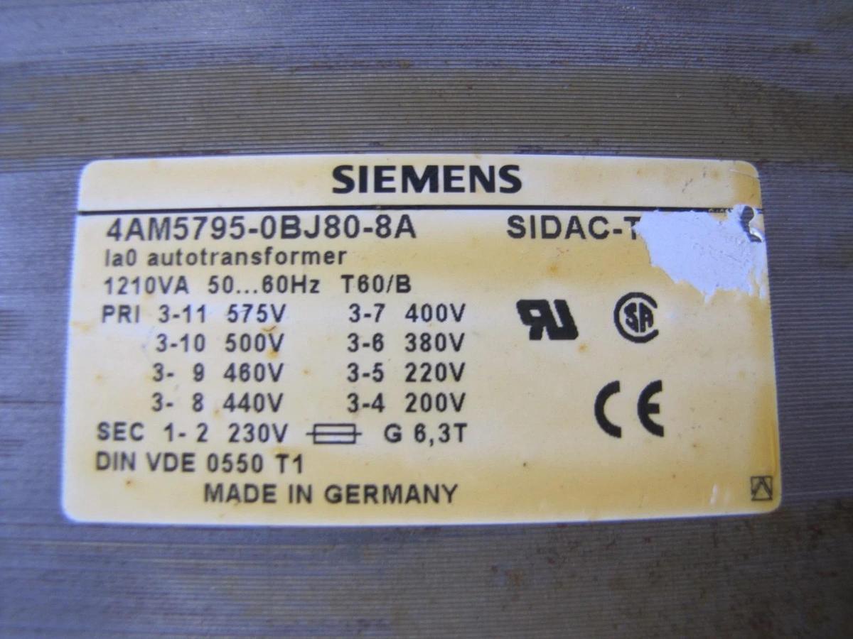 Used Siemens 1210 VA Power Transformer 460V Primary 220V Secondary Sidac-T 1200