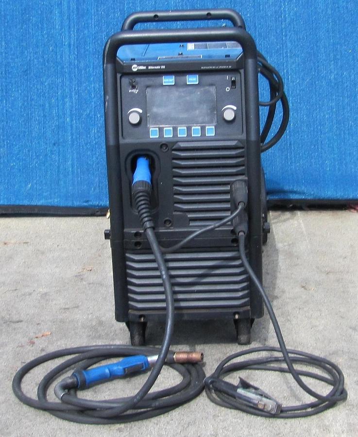 Used Miller Millermatic 255 MIG Pulsed MIG Welder 230V 3 Phase 7in LCD Cart Helmet
