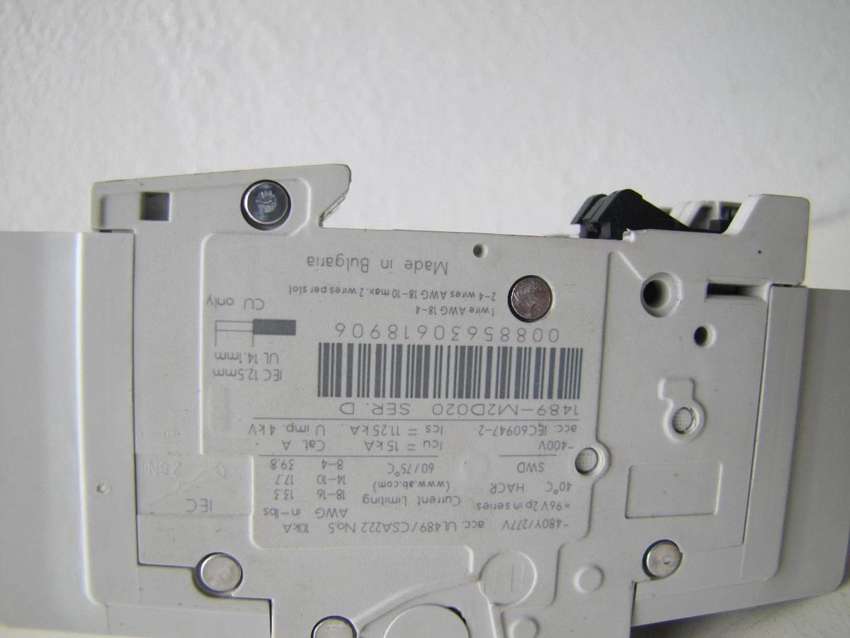 Used Allen Bradley AB 2 Amps Miniature Circuit Breaker 1489 M2D020 2A 480/277V