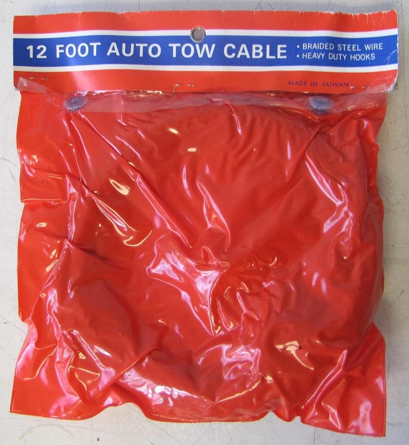 Used 12 foot auto tow cable braided steel wire with heavy duty hooks