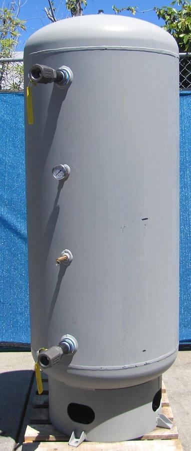 Used Samuel Vertical 200 Gallon Air Tank 200 PSI w/ Pressure Gauge Ball Valve Outlet