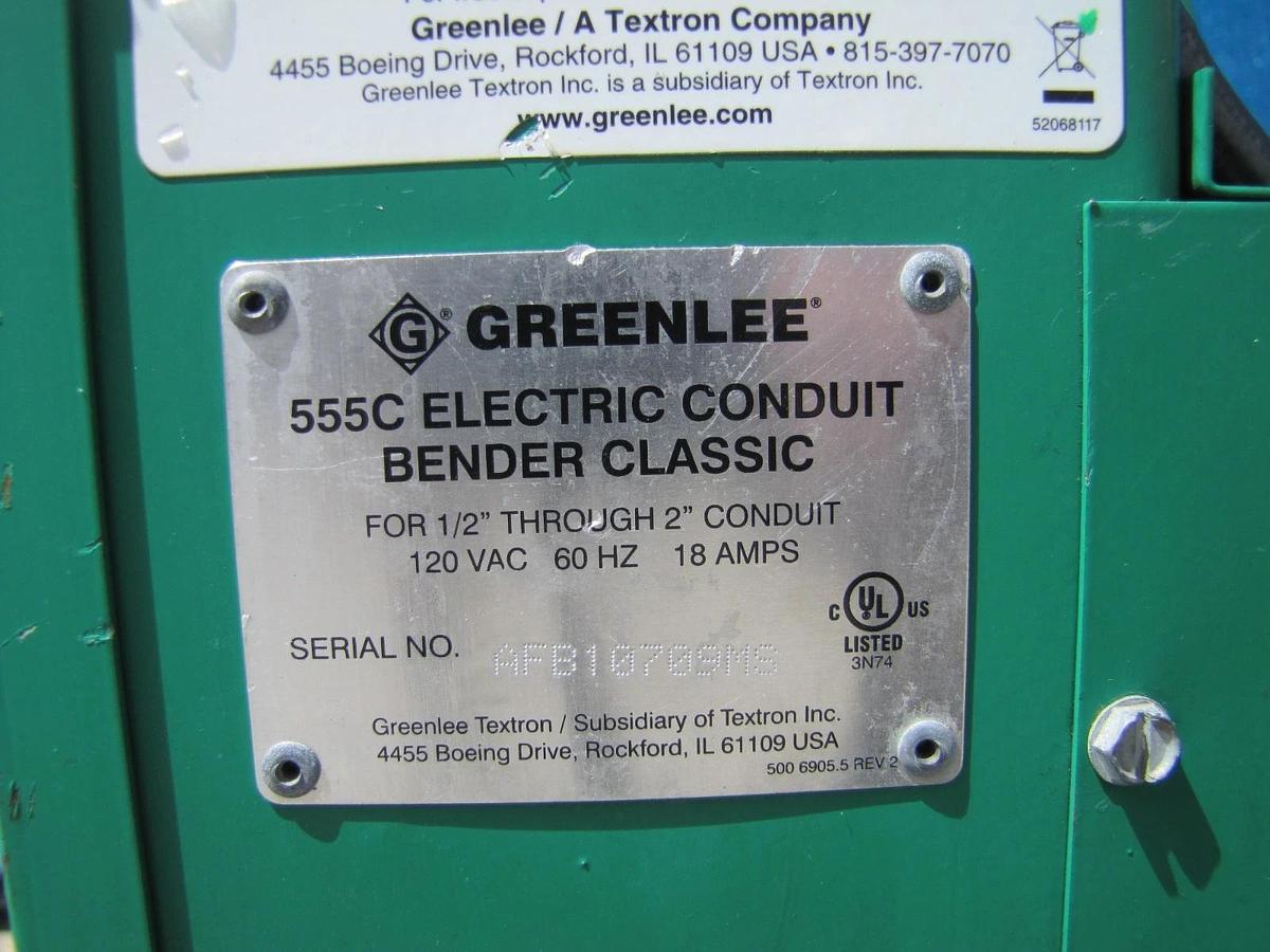 Used Greenlee 555C Classic Electric Conduit Bender 1/2" to 2" Pipe 120V 1HP 555