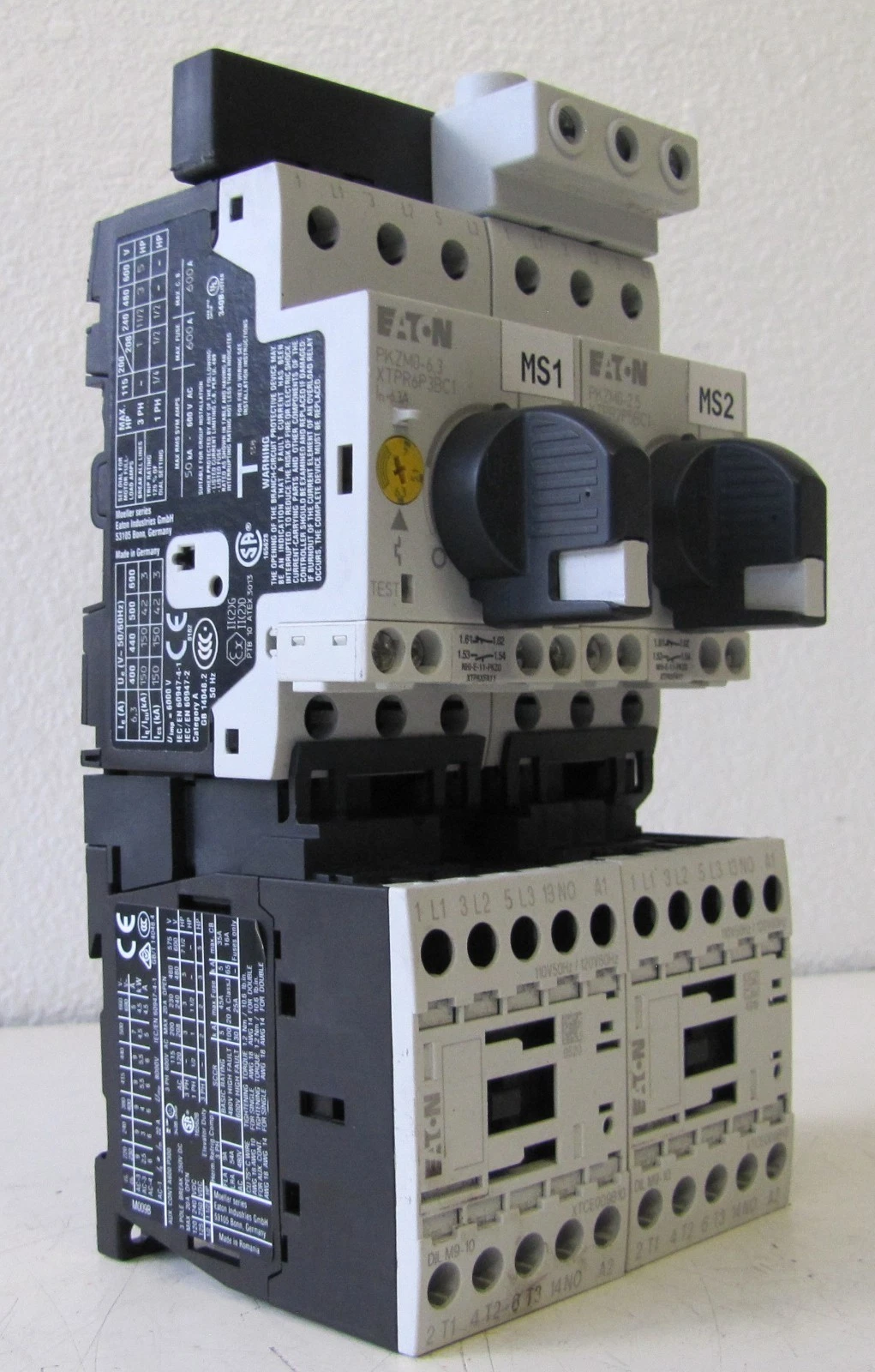 Used Eaton Reversing Contactor Assembly 2x DILM9-10 2x PKZM0-6.3 Breaker 20A 3 Pole