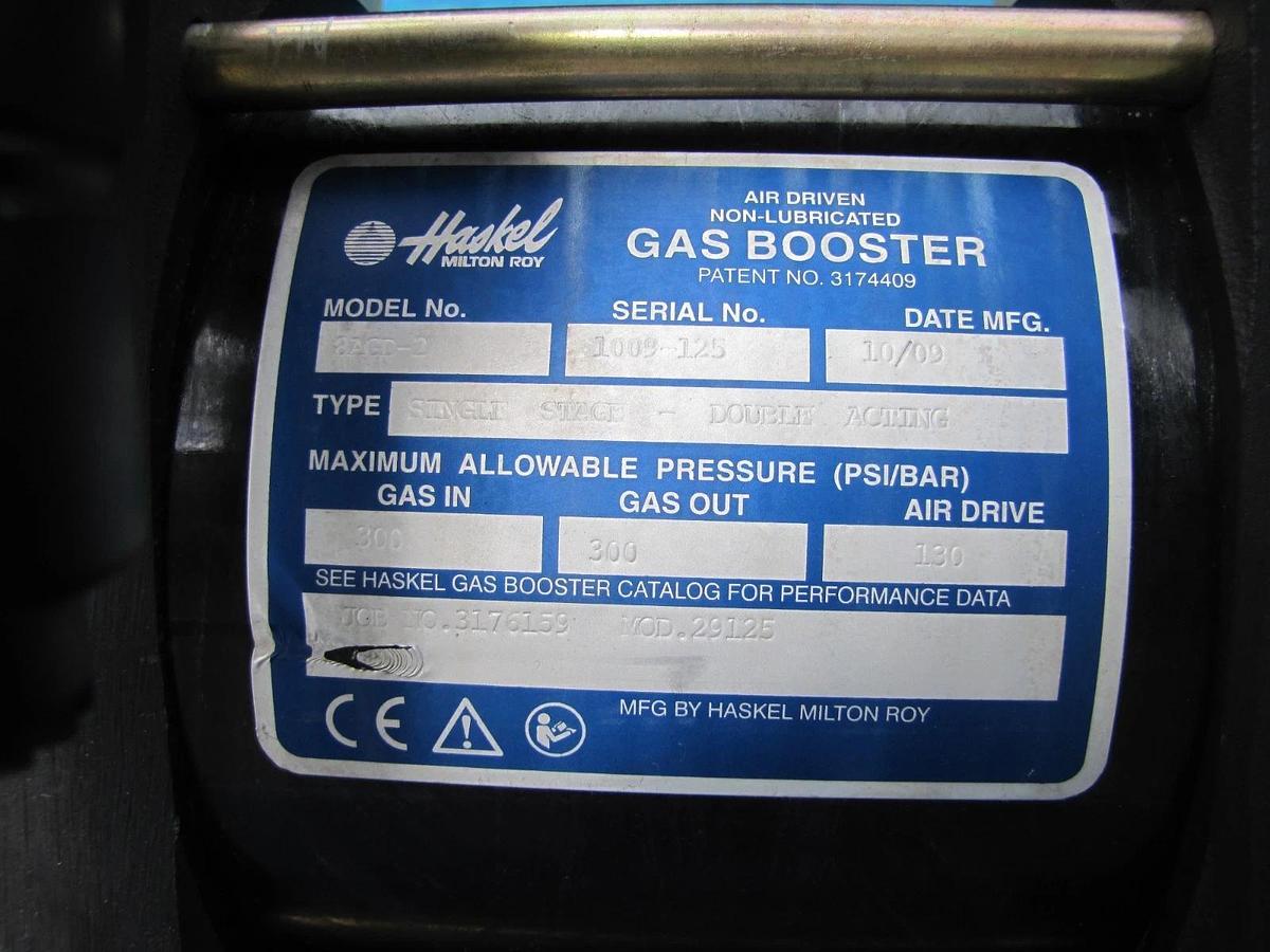Used Haskel 8AGD-2 Single Stage Double Action Gas Booster with 80 Gallon Tank