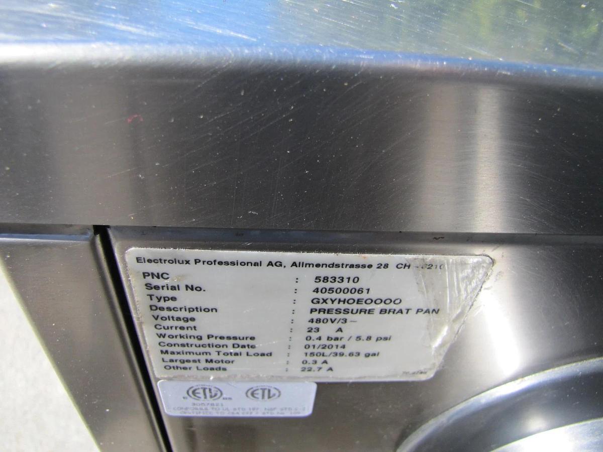 Used Electrolux 40 Gallon Pressure Bratt Tilt Braising Pan 9CHG583310 480V 3 Phase #2