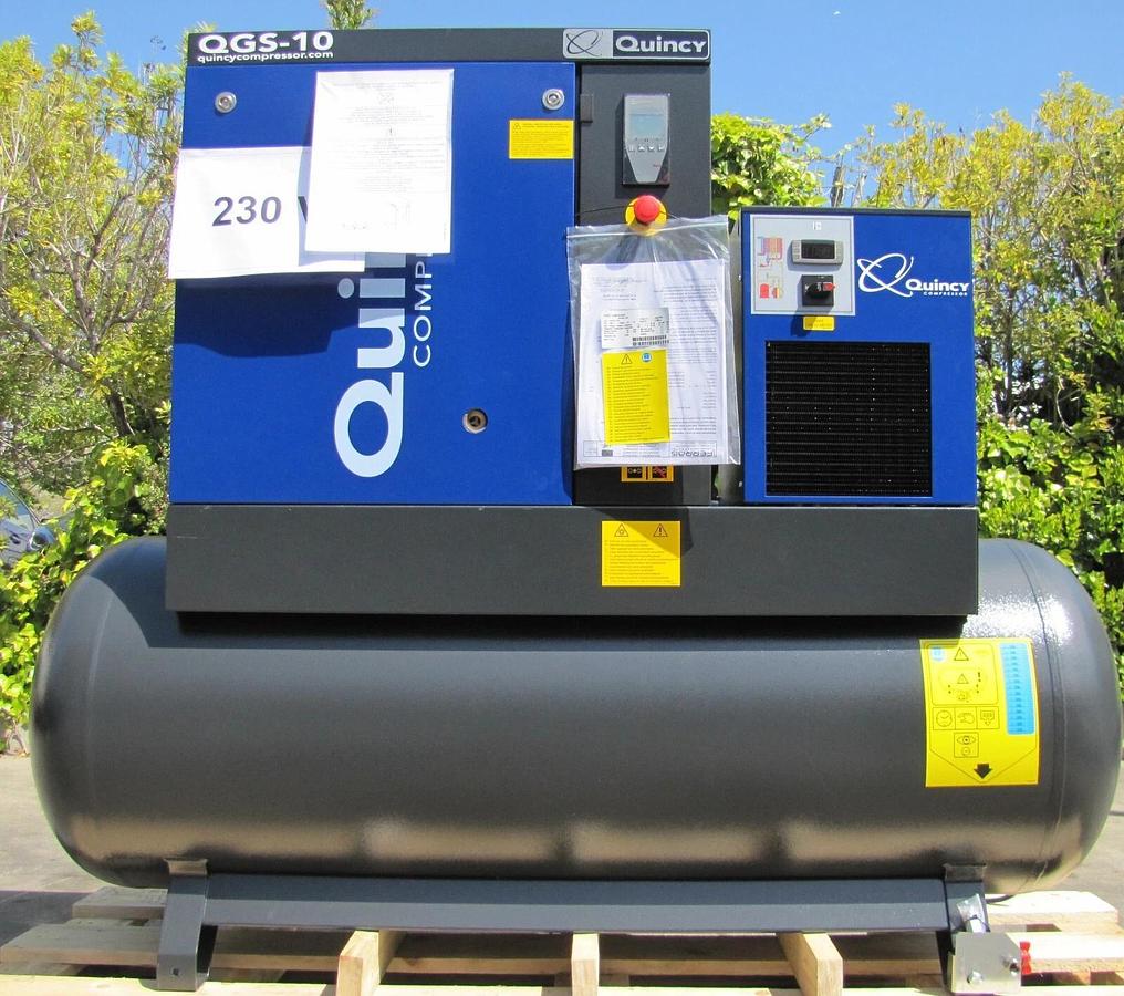 Used 2024 New Quincy QGS-10 Rotary Screw Air Compressor 10 HP w Dryer & 120 G Tank