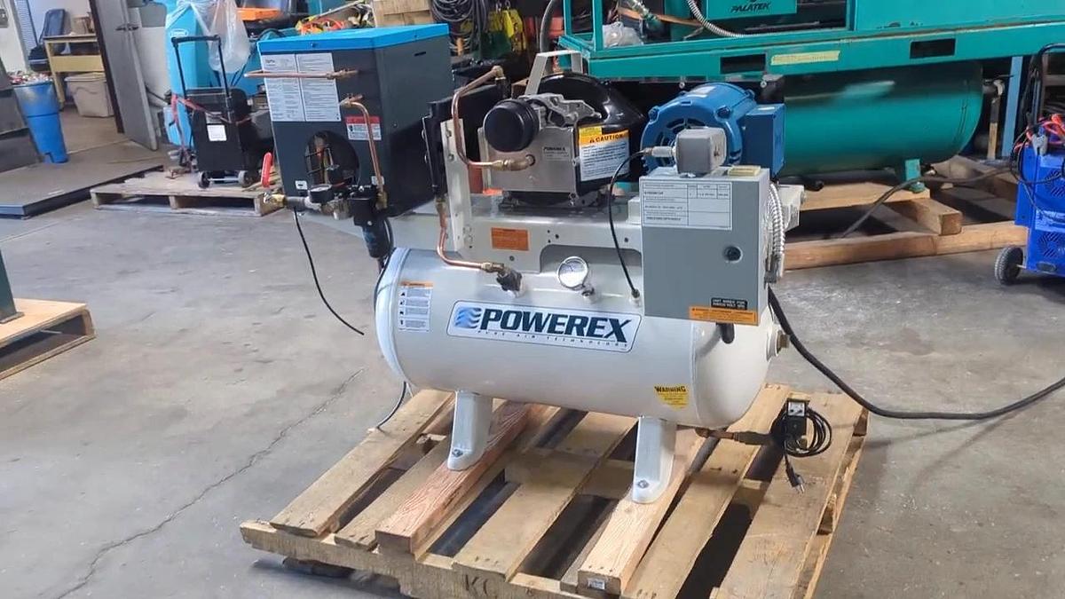 Used Powerex Oilless 3HP Scroll Air Compressor STS030134 with Tank and Air Dryer