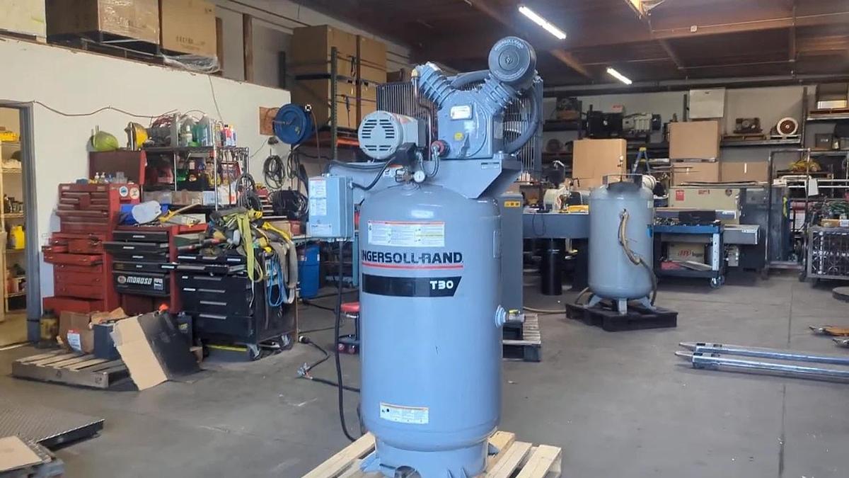 Used Ingersoll Rand 5 HP T30 Upright Piston Air Compressor 80 Gallon Tank 230V 3 Ph