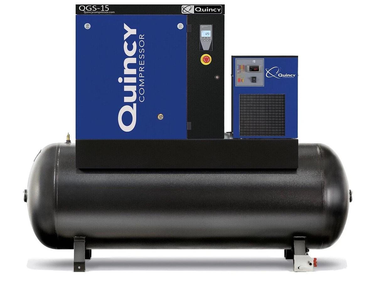 Used 2024 New Quincy QGS-15 Rotary Screw Air Compressor 15 HP w Dryer & 120 G Tank