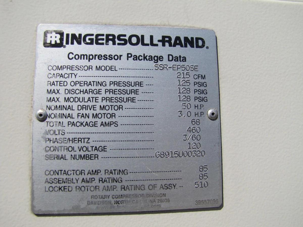 Used Ingersoll Rand SSR-EP50SE 50HP Rotary Screw Air Compressor 460V 3PH 215 CFM