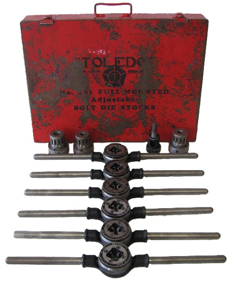 Used Toledo 101 Adjustable Bolt Die Stock Tapping Set 1/4" to 5/8" with Case