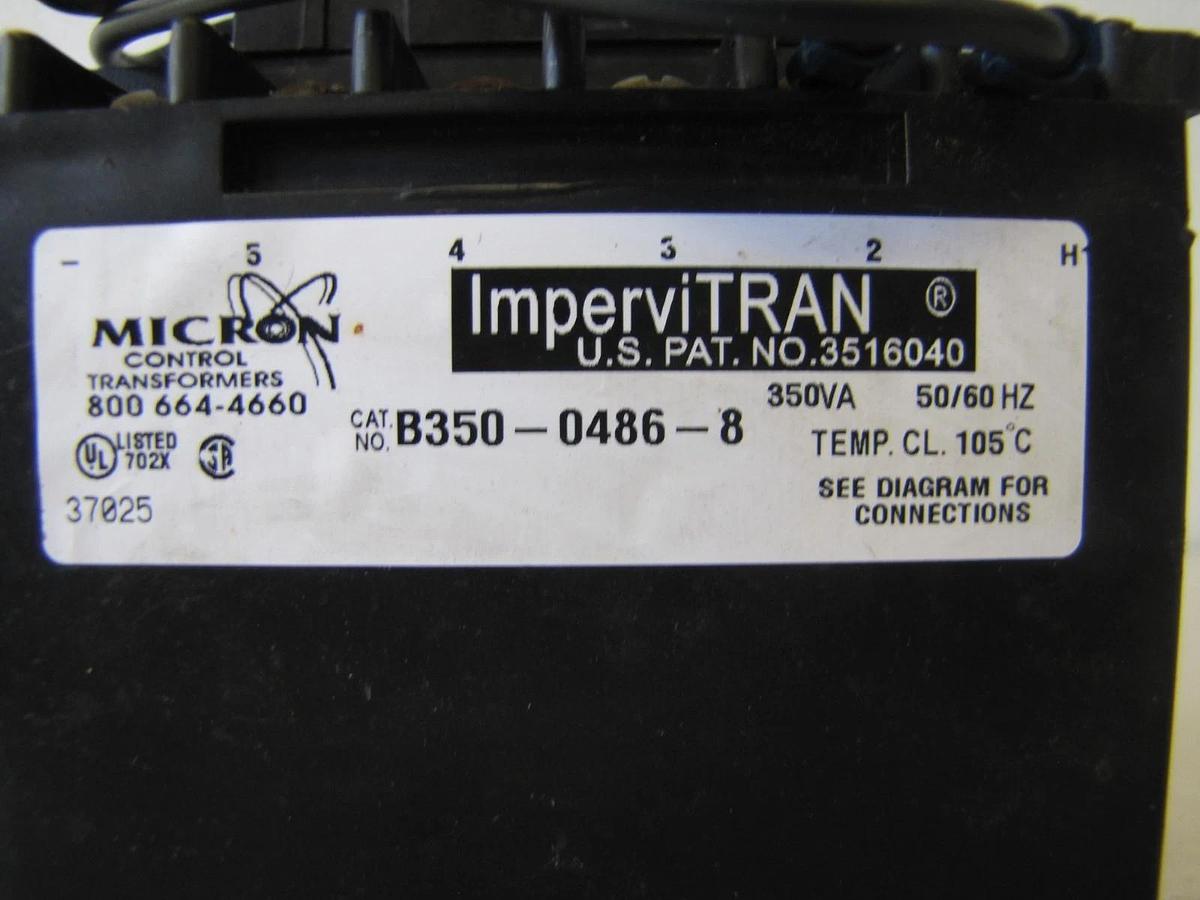 Used Micron Impervitran 350 VA Control Transformer 460/230V Primary 115V Secondary
