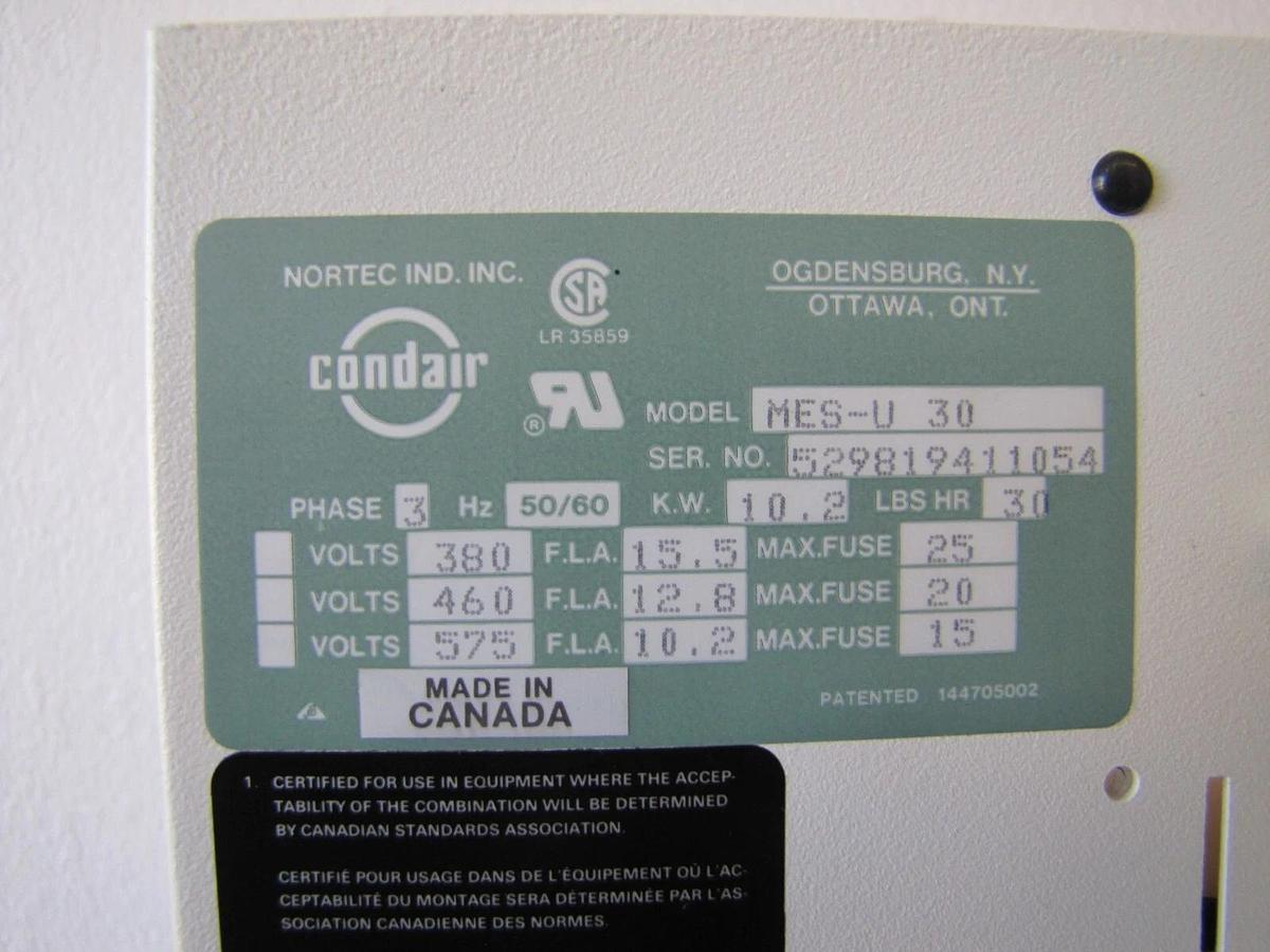 Used Condair MES-U30 Electrode Humidifier Steamer Water Vapor Machine 460V 3 Phase