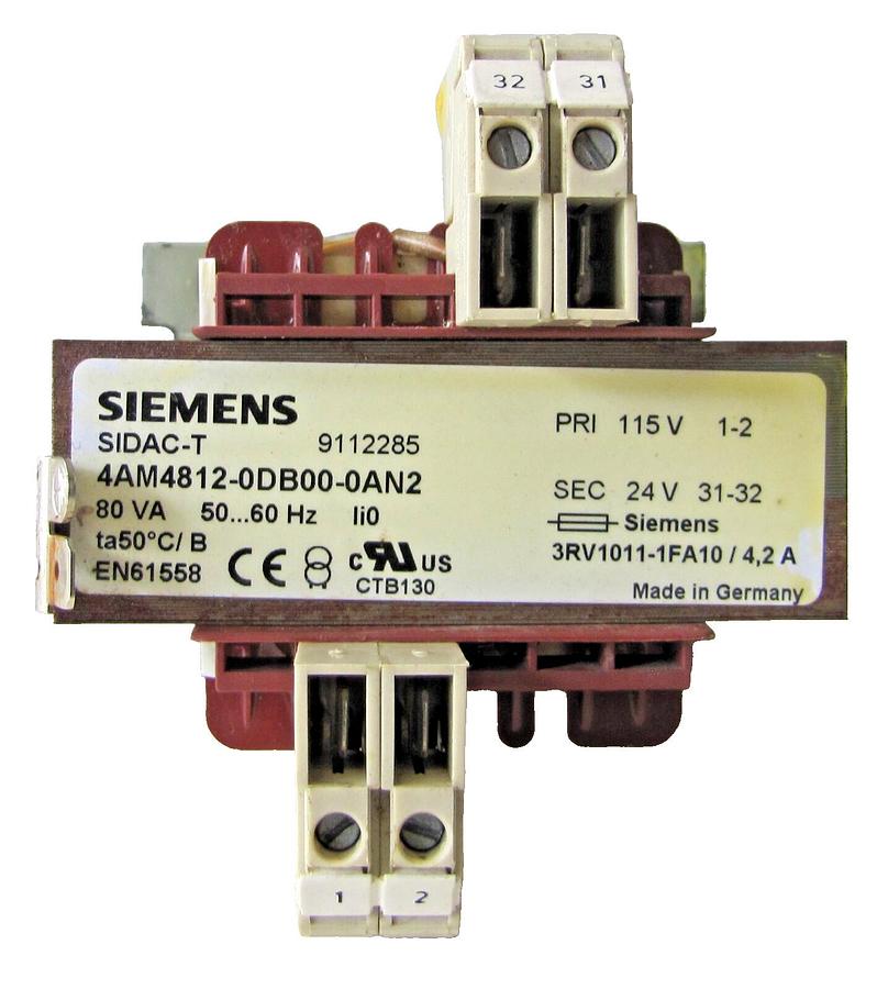 Used Siemens SIDAC-T 80 VA Power Transformer 115V Primary 24V Secondary 4AM4812-0DB00