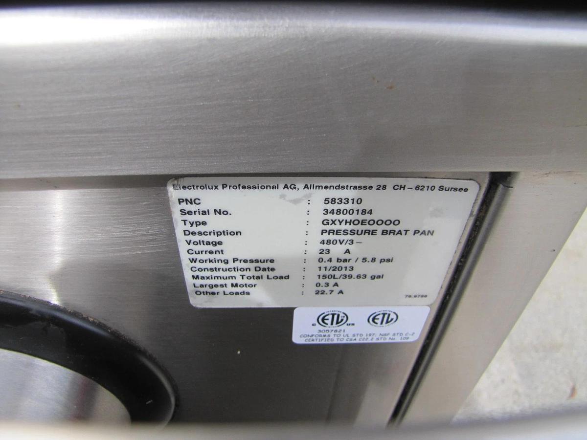 Used Electrolux 40 Gallon Pressure Bratt Tilt Braising Pan 9CHG583310 480V 3 Phase #1