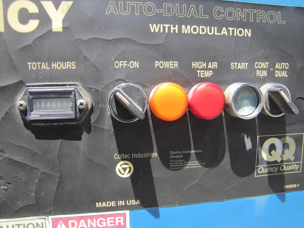 Used Quincy 25HP Rotary Screw Air Compressor 120 Gallon Tank 230V 3 Ph 39,462 Hours