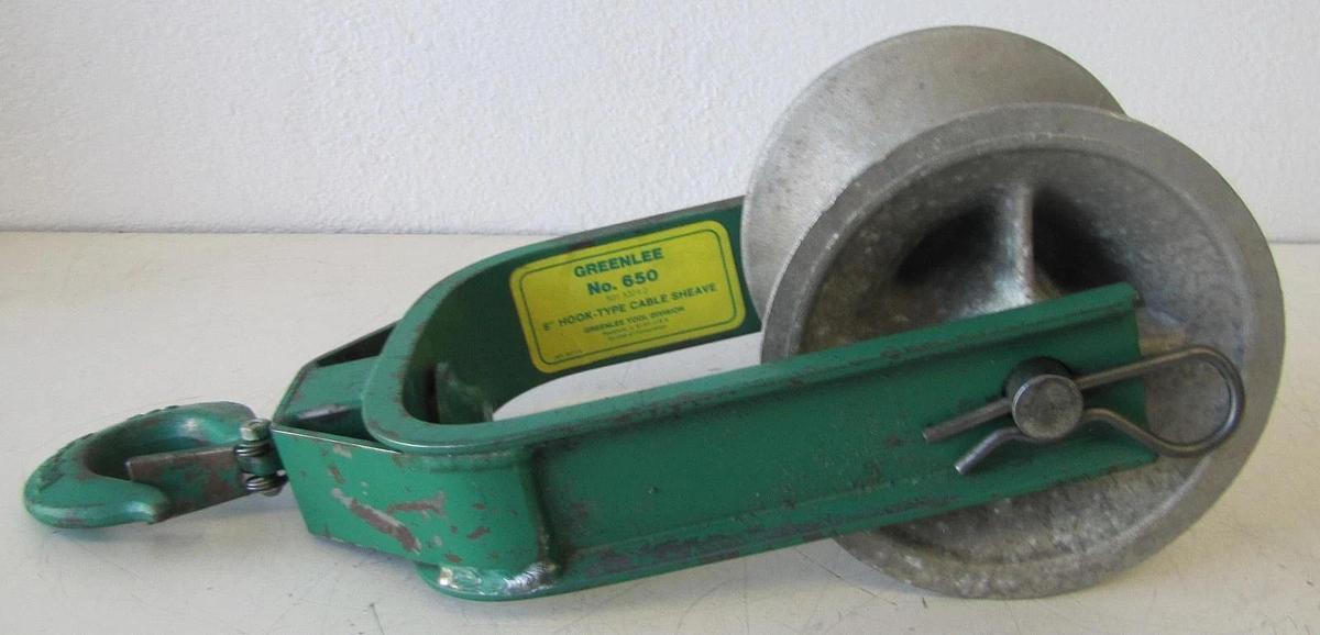 Used Greenlee 650 6" Hook Type Cable Sheave Pulley for Cable Puller #1