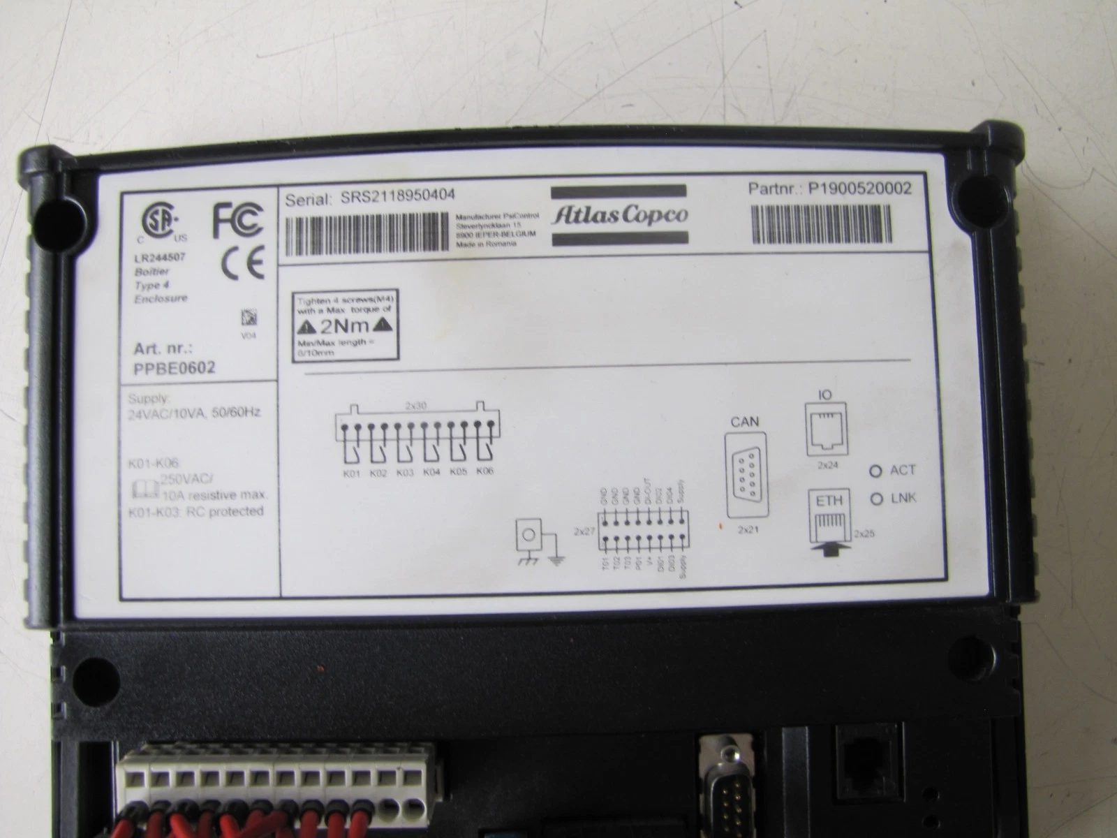 Used Atlas Copco Elektronikon Controller P1900520002 24 VAC Input LZ15-10 Compressor