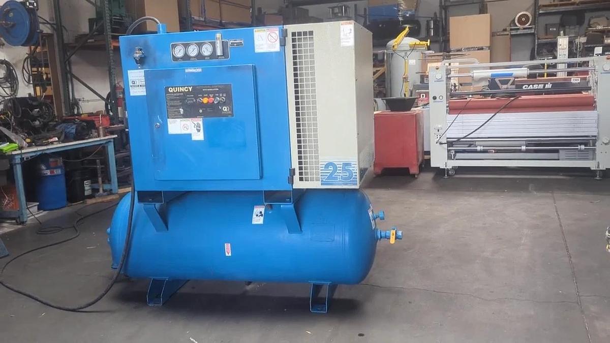 Used Quincy 25HP Rotary Screw Air Compressor 120 Gallon Tank 230V 3 Ph 39,462 Hours