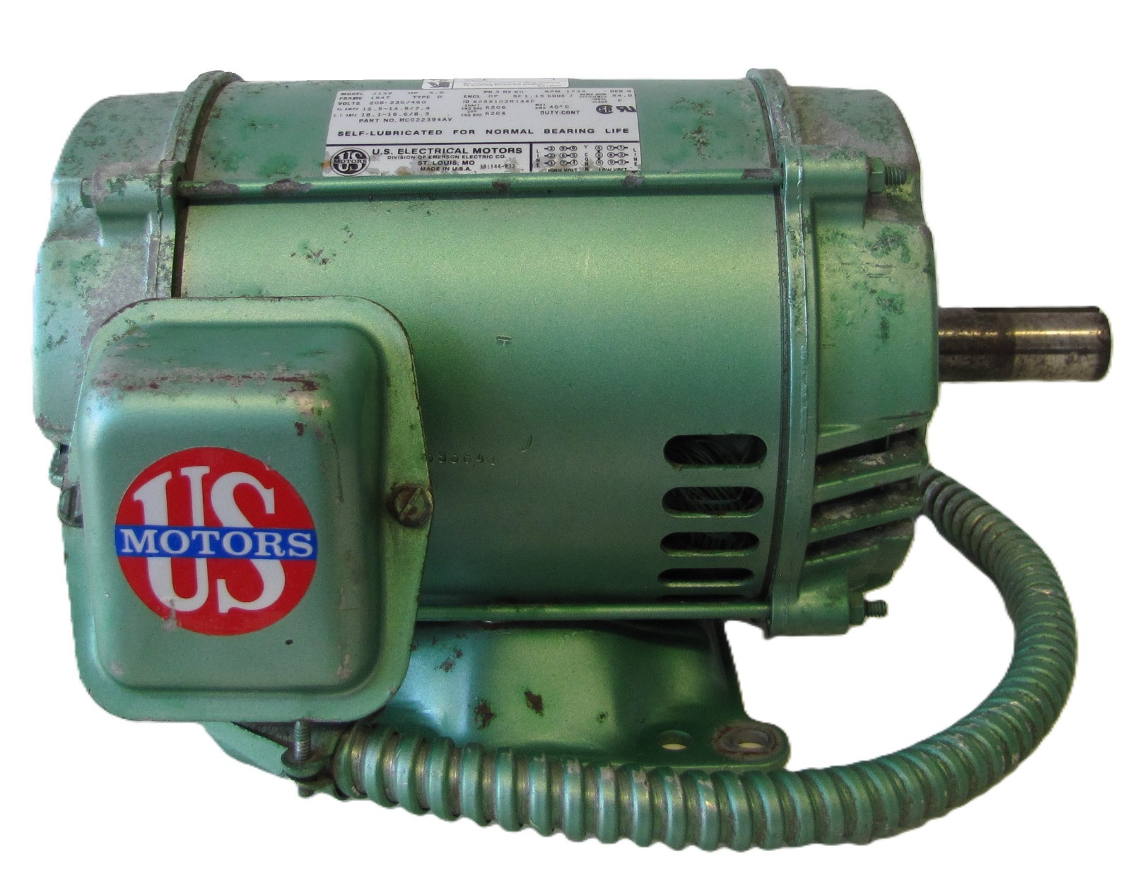 Used US Electrical 5HP Motor 208-230/460V 3 Phase 184T Frame 1735 RPM 1-1/8 Shaft