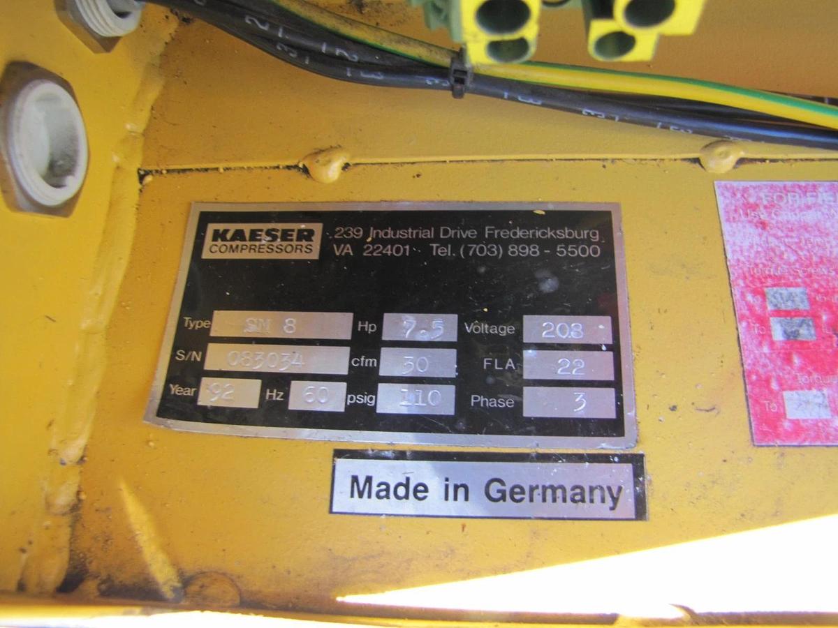 Used Kaeser SM8 7.5 HP Rotary Screw Air Compressor 30 CFM 460V 3PH Only 32,136 Hours