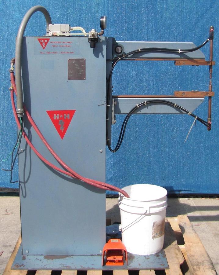 Used H&H 35 KVA Rocker Arm Resistance Spot Welder 24" Throat 230V 1 Phase w/ Coolant