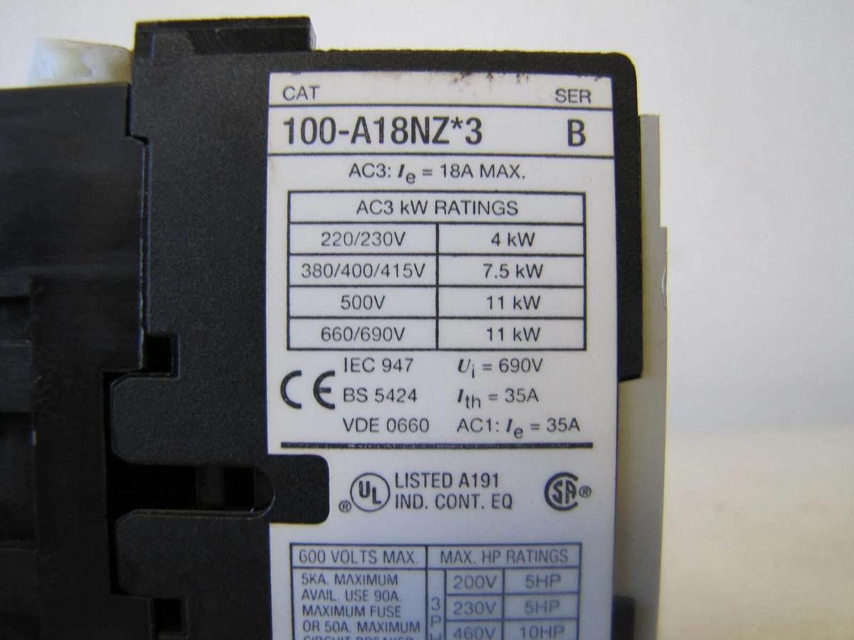Used Allen Bradley AB 35A Contactor 100-A18NZ*3 12V DC Coil 35 Amp 10E