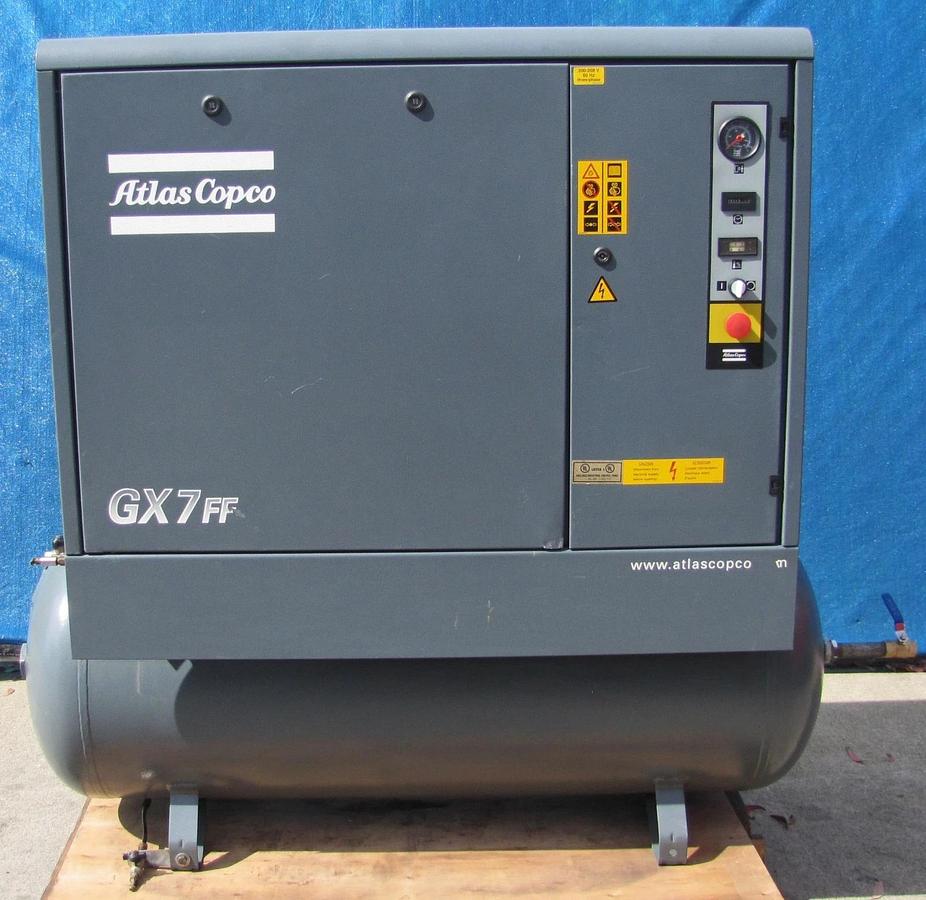 Used Atlas Copco GX7 10HP Rotary Screw Air Compressor 80 Gallon Tank Dryer 230V 3PH
