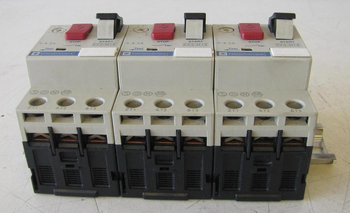 Used Lot of 3 Telemecanique 4-6.3 Amp Safety Circuit Breakers GV2-M10 3 Pole 690V