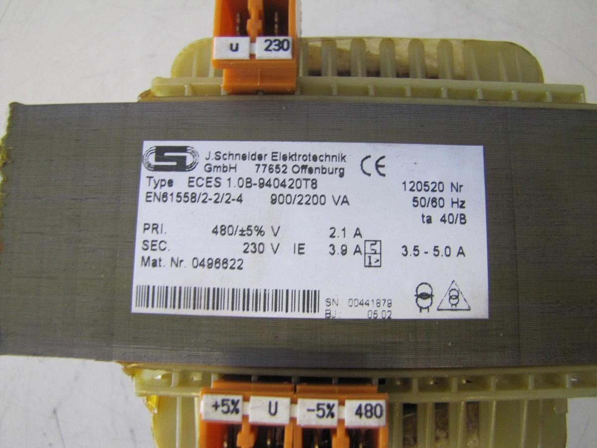 Used Schneider 900 / 2200 VA Power Transformer Primary 480V Secondary 230V