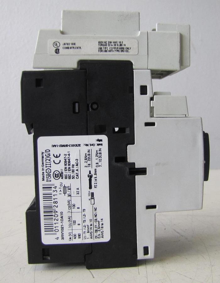 Used Siemens 32A Manual Motor Starter Circuit Breaker 3RV1021-1DA10 690V 32 Amp