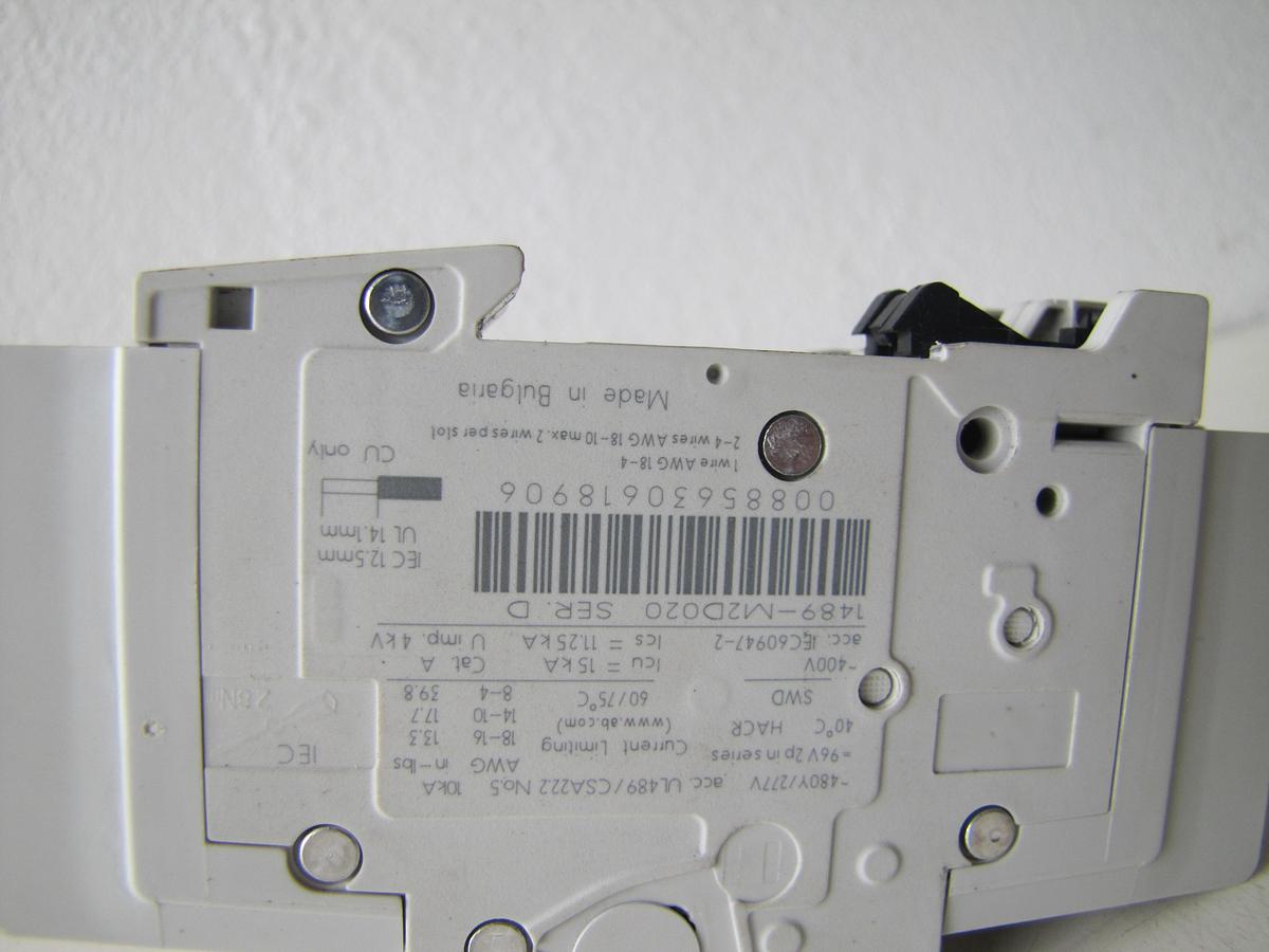 Used Allen Bradley AB 2 Amps Miniature Circuit Breaker 1489 M2D020 2A 480/277V
