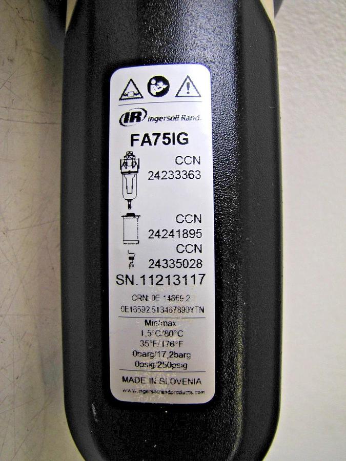 Used Ingersoll Rand FA75IG General Purpose Filter 1/2" NPT 250 psi Max Op Pressure