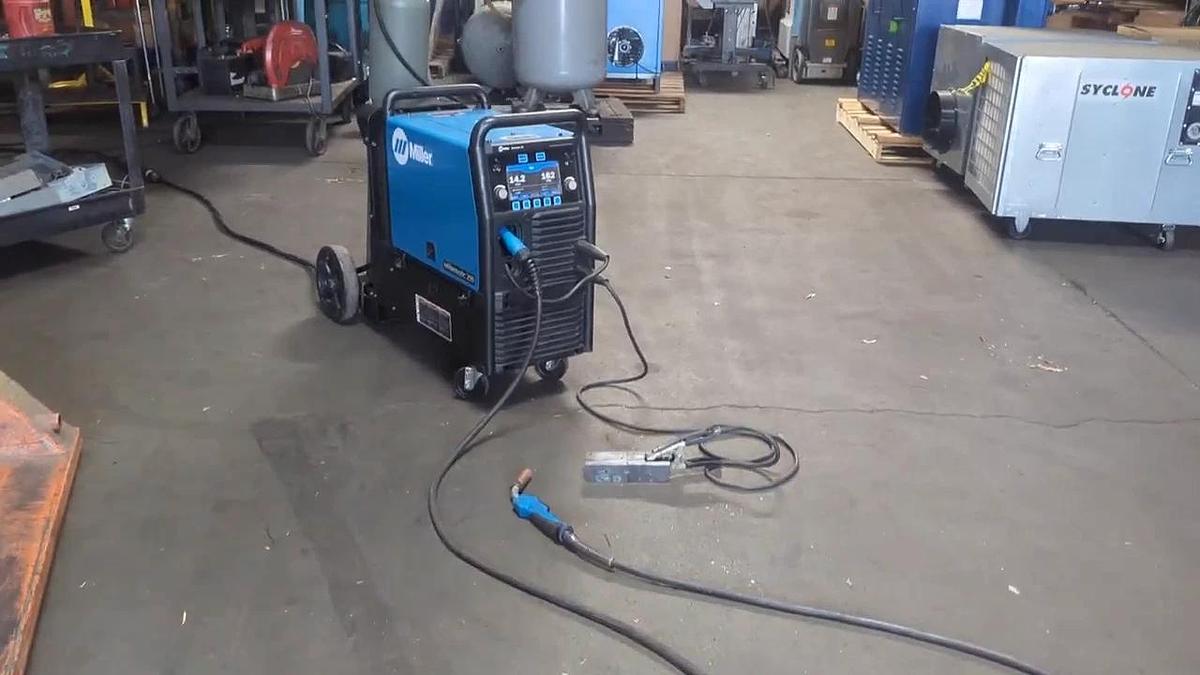Used Miller Millermatic 255 MIG Pulsed MIG Welder 230V 3 Phase 7in LCD Cart Helmet
