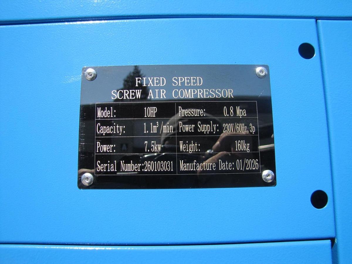 Used 2025 Maximus 10 HP Rotary Screw Air Compressor with 80 Gallon Tank 230V 3 Phase