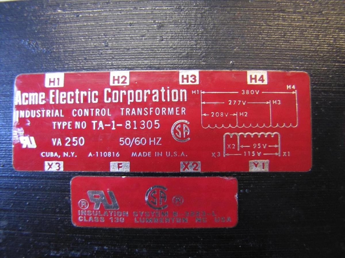 Used Acme 250 VA Electric Power Control Transformer 208V 277V 380V Input 115v Output