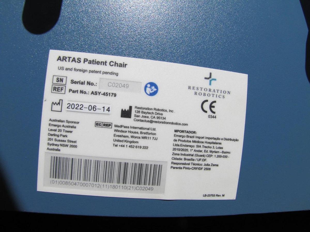 Used Artas Restoration Robotics Hair Transplant FUE Patient Chair ASY-45179 2022