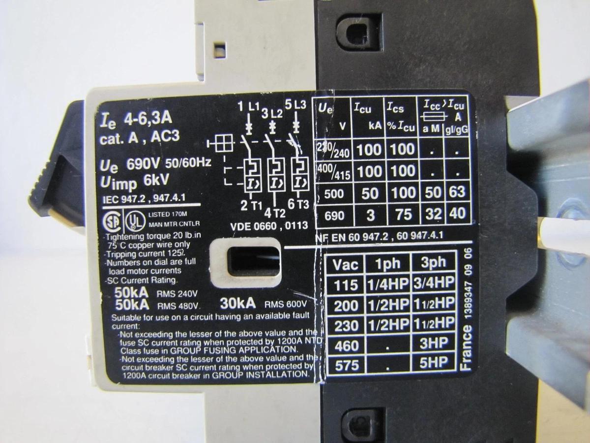Used Lot of 3 Telemecanique 4-6.3 Amp Safety Circuit Breakers GV2-M10 3 Pole 690V