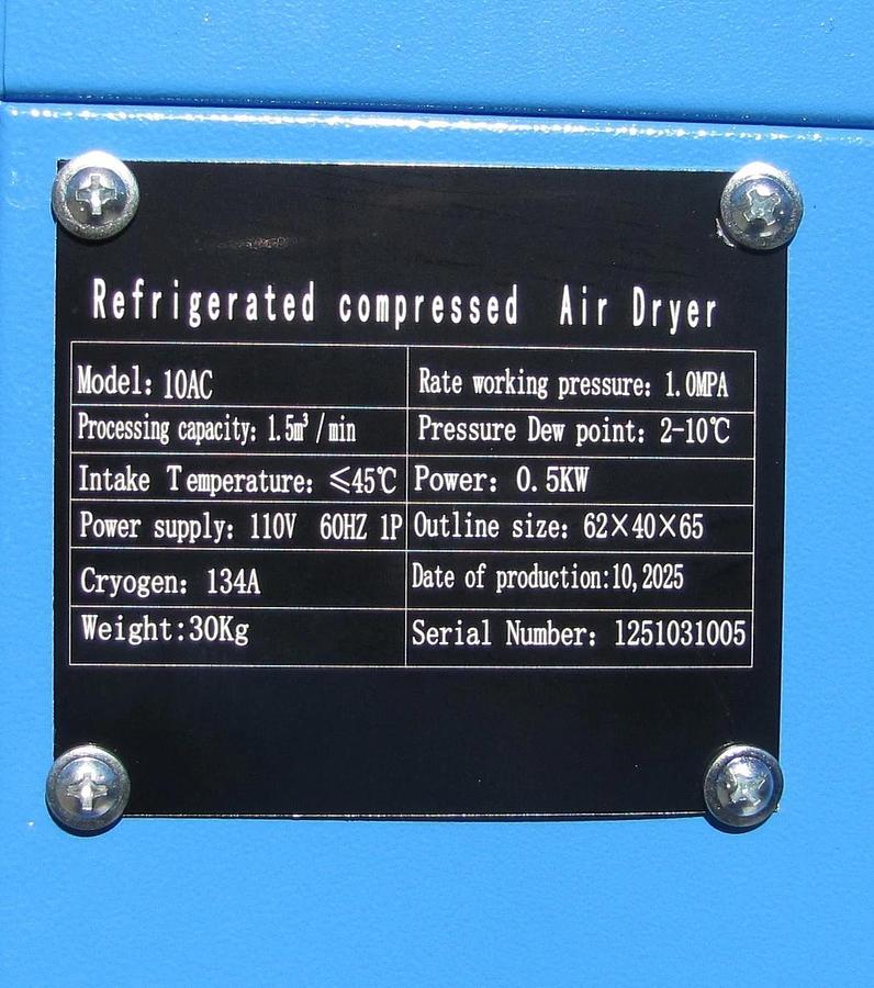 Used 2025 Maximus 53 CFM Refrigerated Compressed Air Dryer for 10 HP Compressor