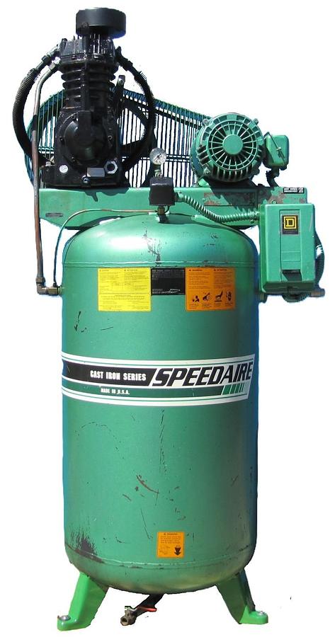 Used SpeedAire 5Z404E 5HP Piston Air Compressor 80 Gallon Tank 230V 3 Phase Upright