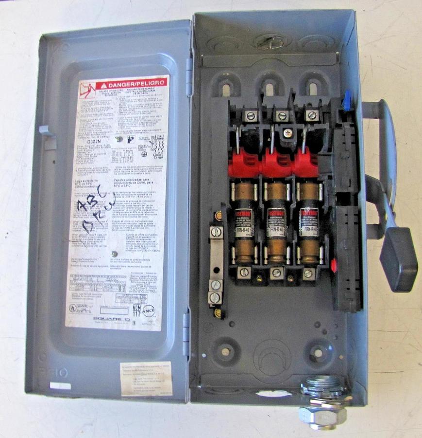 Used Square D D322N 60A 3 Pole Fusible Disconnect Safety Switch 240V 3 Phase