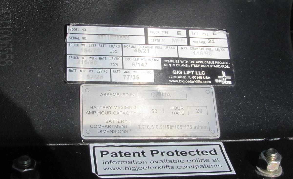 Used Big Joe T15 1500 lbs. Electric Walkie Puller Tugger 24 VDC W/ Battery Charger #1