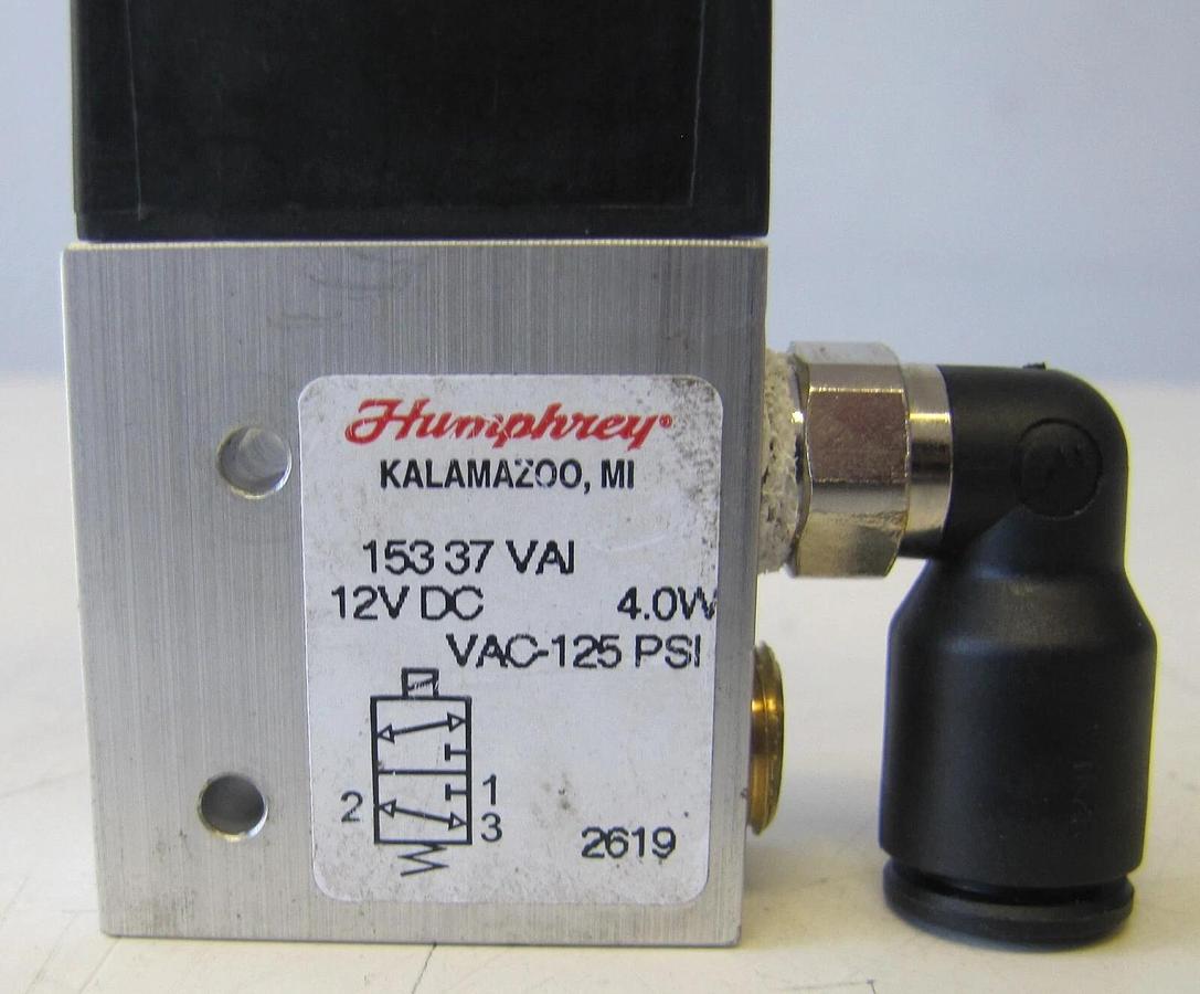 Used Humphrey 153 37 VAI Balanced Solenoid Valve 12 VDC 12V DC 1/8" NPSC Port 125 PSI