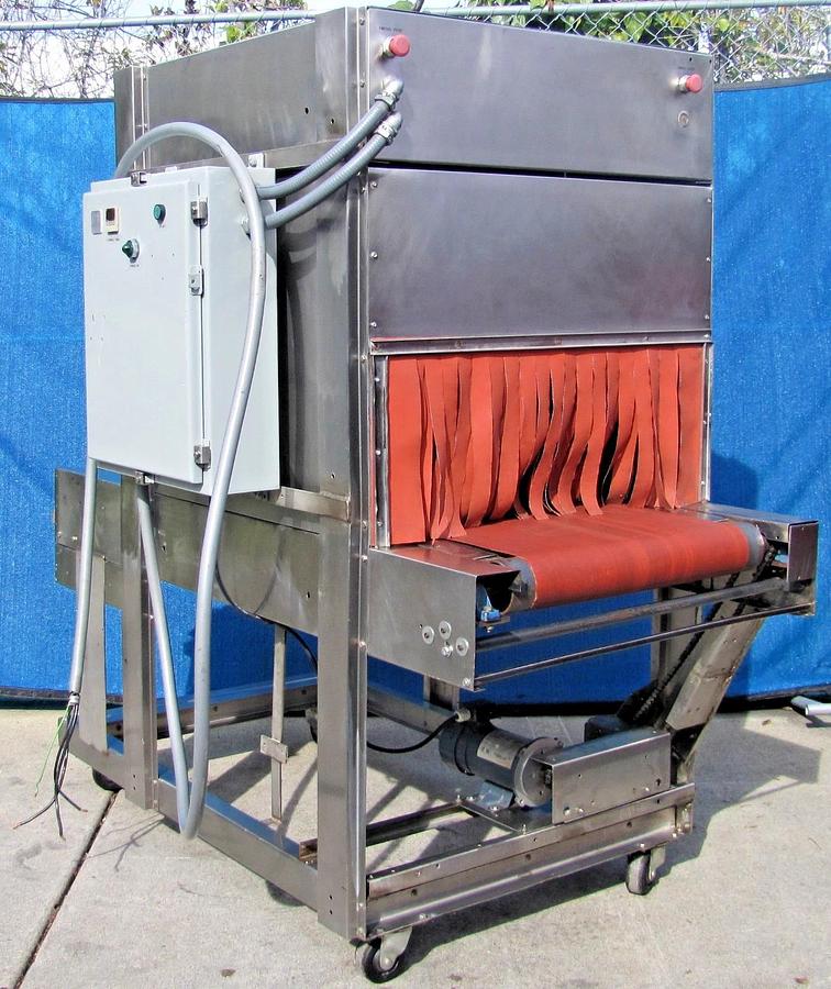 Used Commercial Stainless Steel Heat Shrink Tunnel 350°F Adjustable Speed Conveyor