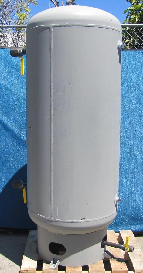 Used Samuel Vertical 200 Gallon Air Tank 200 PSI w/ Pressure Gauge Ball Valve Outlet