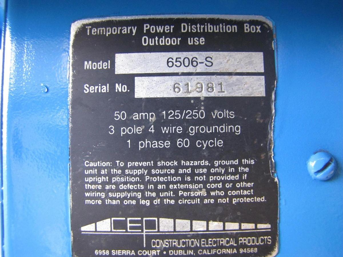 Used CEP 6506-S Spider Temporary Power Distribution Box 50A 125/250V 3P 4W Twist Lock